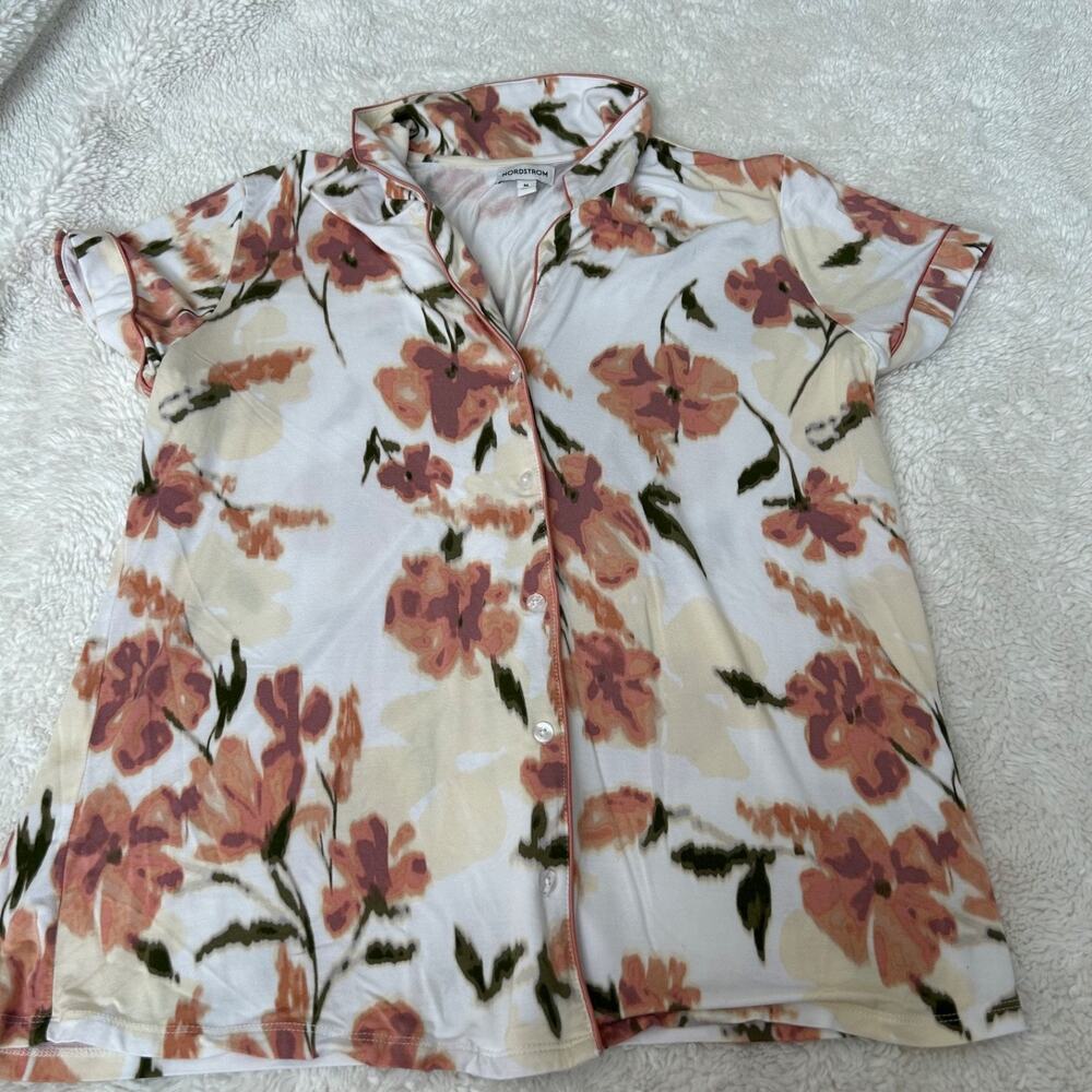 Nordstrom Womens Modal Floral White Peach Pj Set M Comfy Cozy Lounge Wear Sleep - Picture 2 of 6